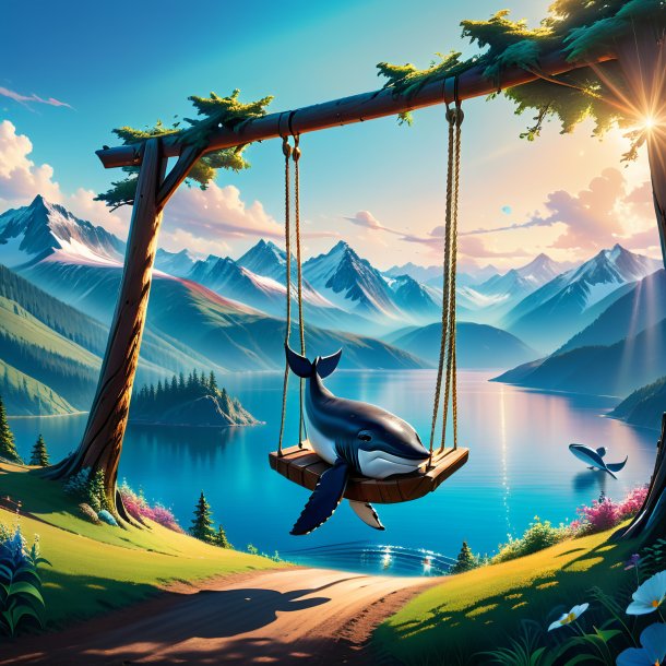 Picture of a swinging on a swing of a whale in the mountains