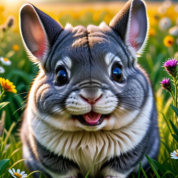 Photo of a smiling of a chinchillas in the meadow