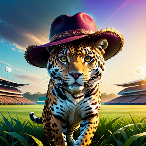 Illustration of a jaguar in a hat on the field