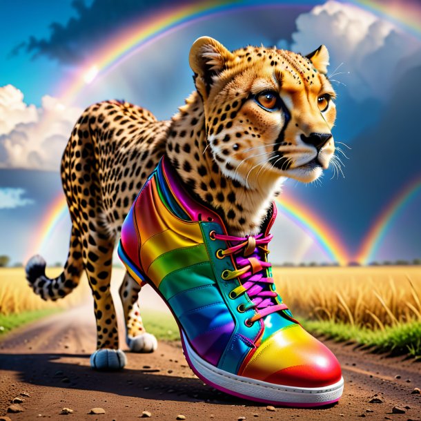 Pic of a cheetah in a shoes on the rainbow
