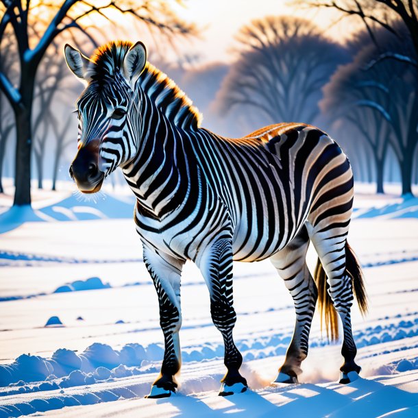 Pic of a zebra in a trousers in the snow