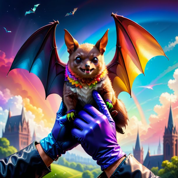 Illustration of a bat in a gloves on the rainbow