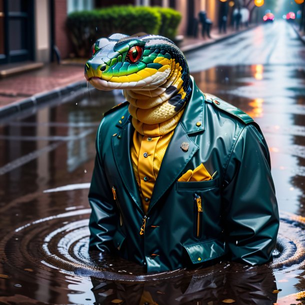 Image of a snake in a jacket in the puddle