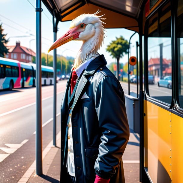 Pic of a stork in a jacket on the bus stop