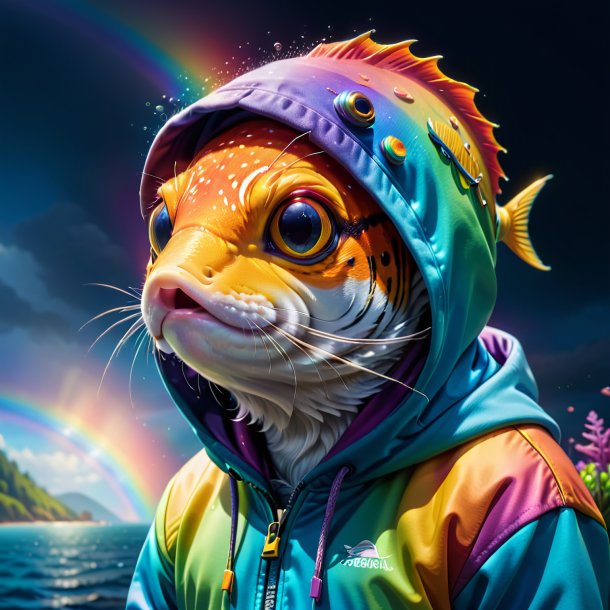 Image of a fish in a hoodie on the rainbow