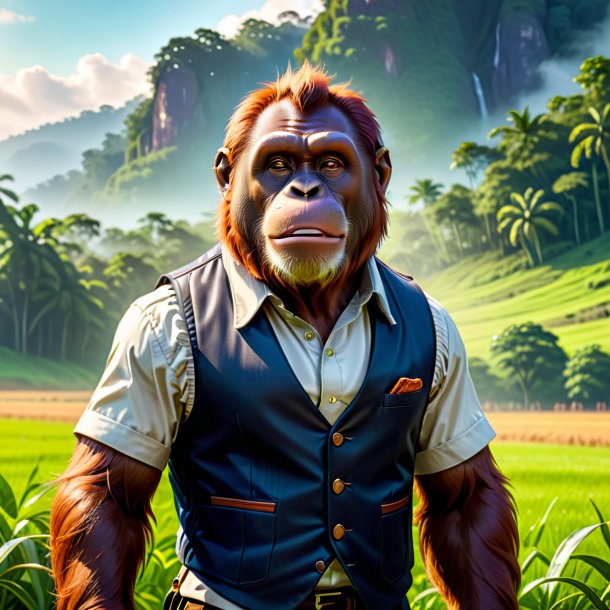 Illustration of a orangutan in a vest on the field