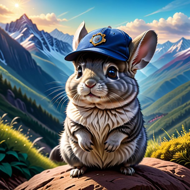 Dibujo de una chinchillas en una gorra en las montañas