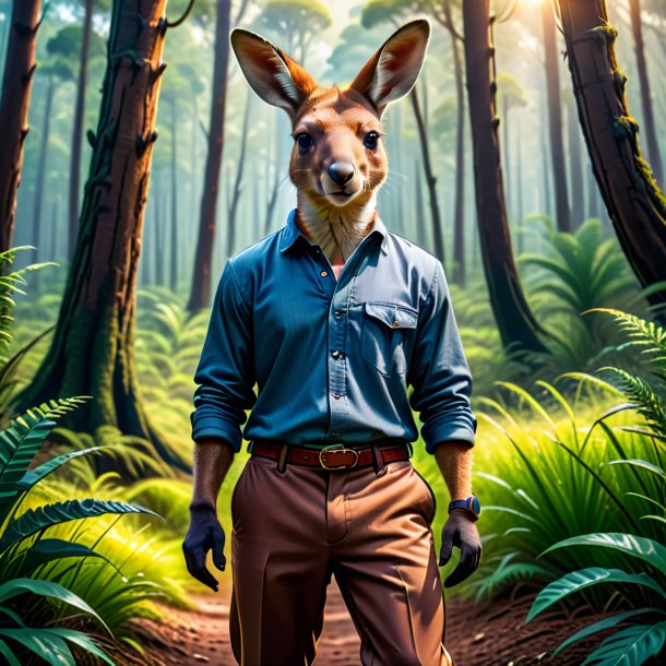 Picture of a kangaroo in a trousers in the forest