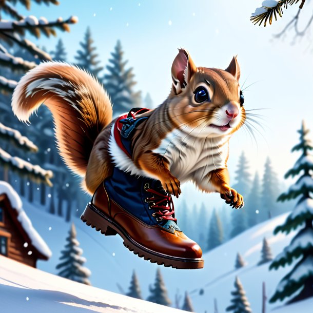 Drawing of a flying squirrel in a shoes in the snow