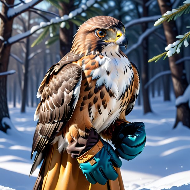 Illustration of a hawk in a gloves in the snow