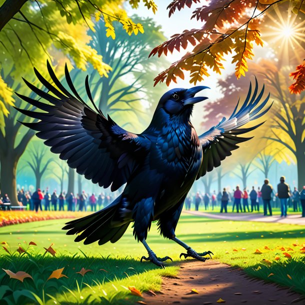 Pic d'une danse d'un corbeau dans le parc