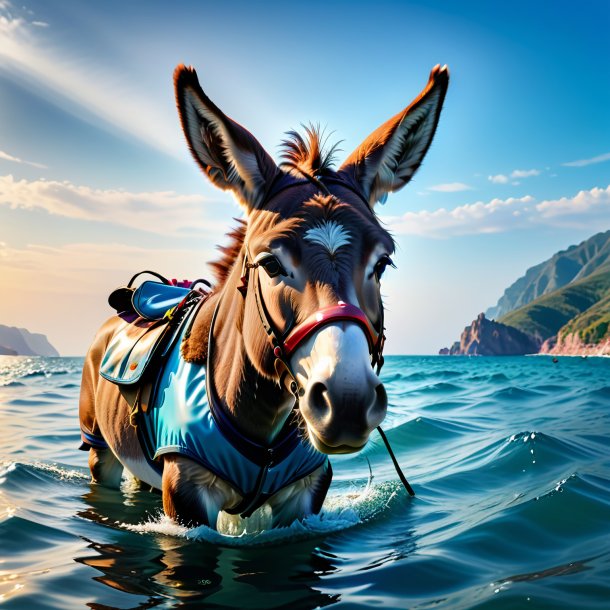 Photo of a donkey in a gloves in the sea