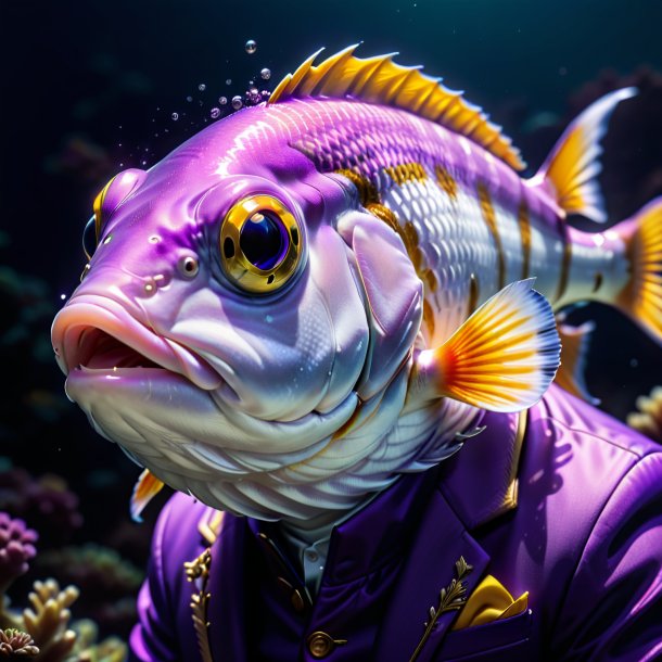 Picture of a fish in a purple jacket