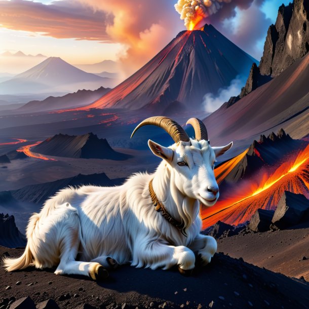 Picture of a resting of a goat in the volcano