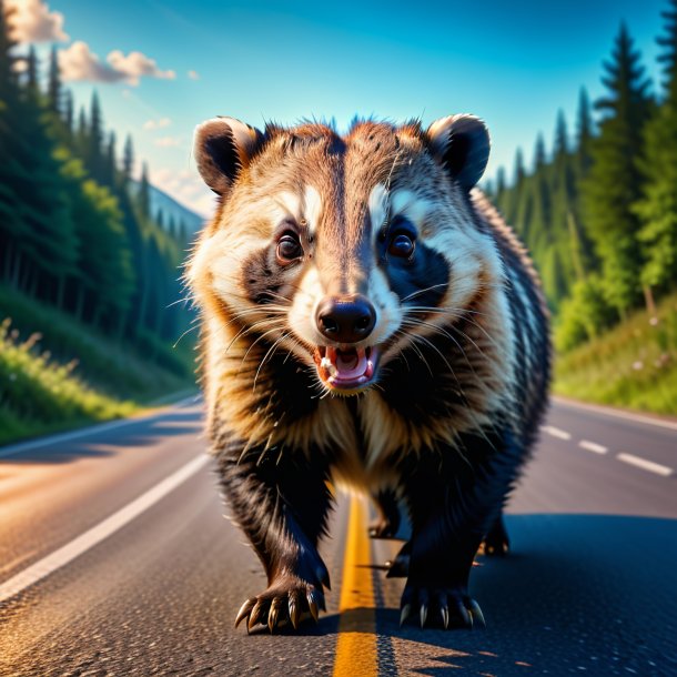 Picture of a threatening of a badger on the road