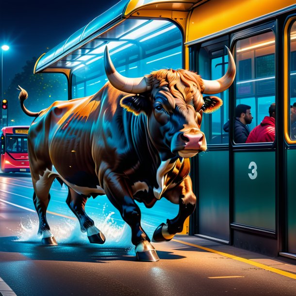 Picture of a swimming of a bull on the bus stop