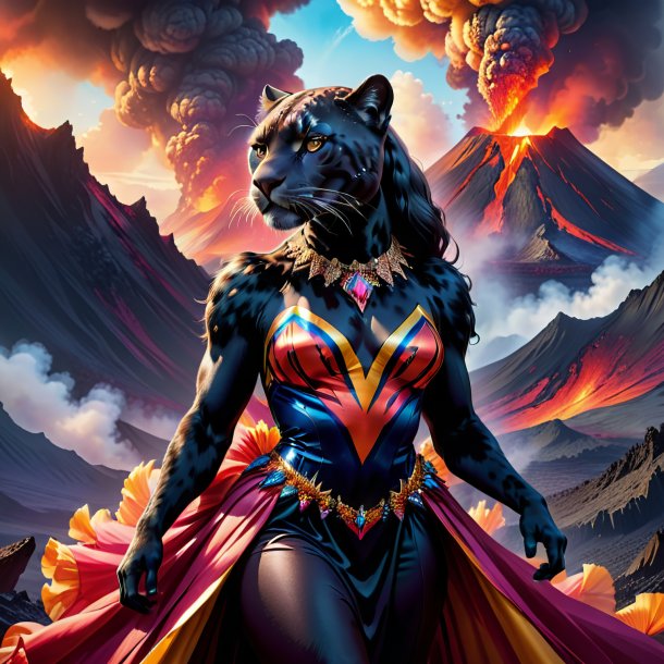 Illustration of a panther in a dress in the volcano