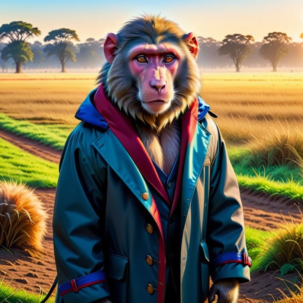 Drawing of a baboon in a coat on the field