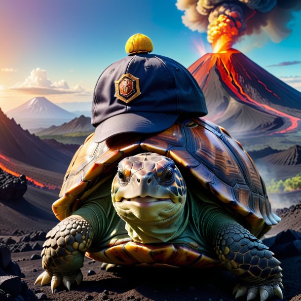 Pic of a tortoise in a cap in the volcano