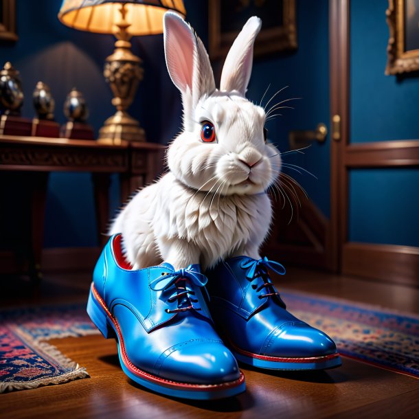 Photo of a rabbit in a blue shoes