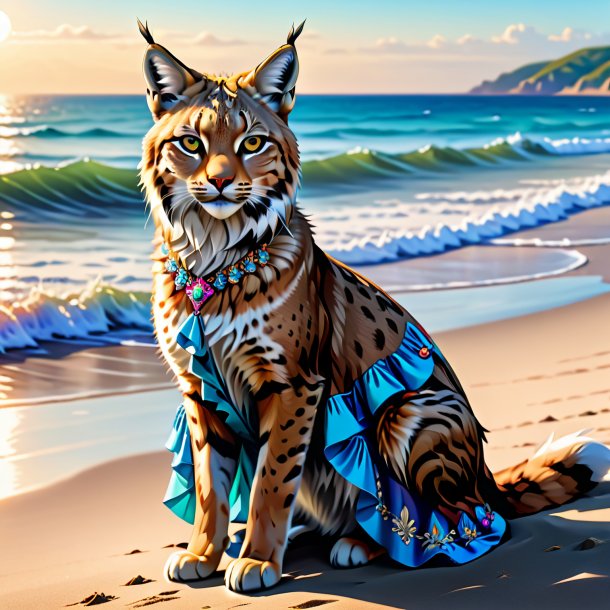Illustration of a lynx in a dress on the beach