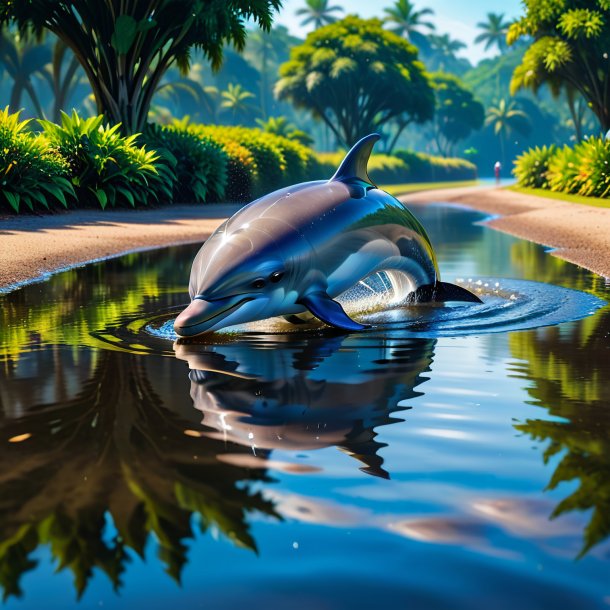 Picture of a waiting of a dolphin in the puddle