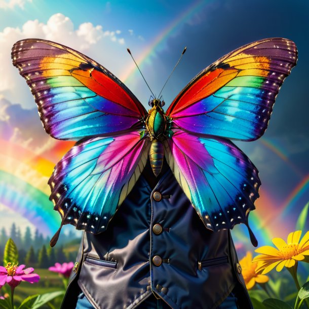 Imagem de uma borboleta em um colete no arco-íris