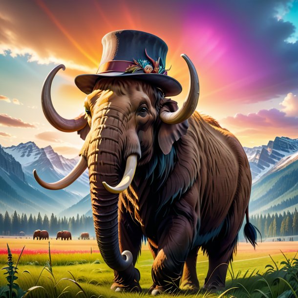Foto de un mamut en un sombrero en el campo