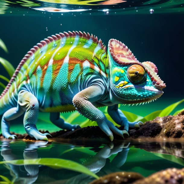 Pic of a chameleon in a shoes in the water