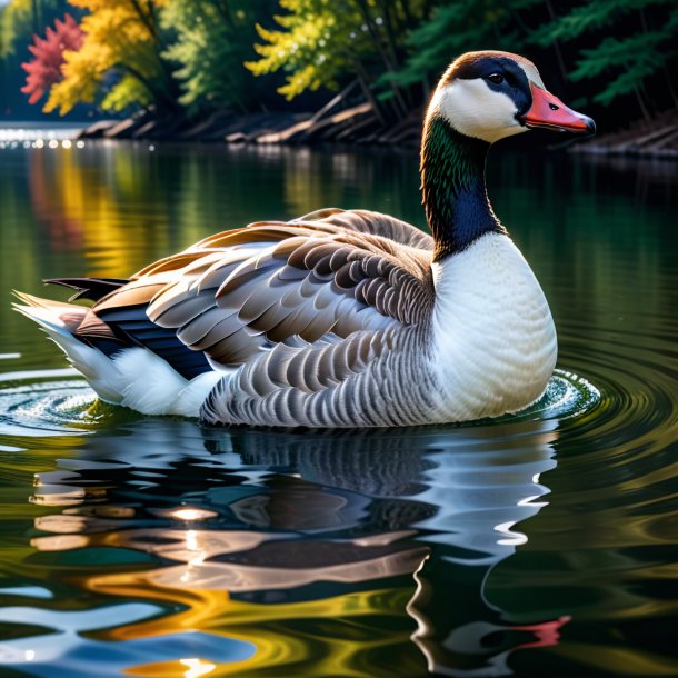 Image of a goose in a coat in the water