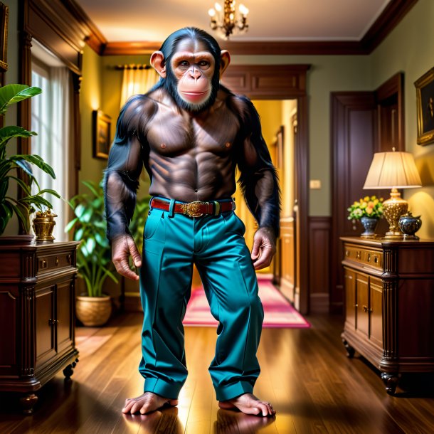 Picture of a chimpanzee in a trousers in the house
