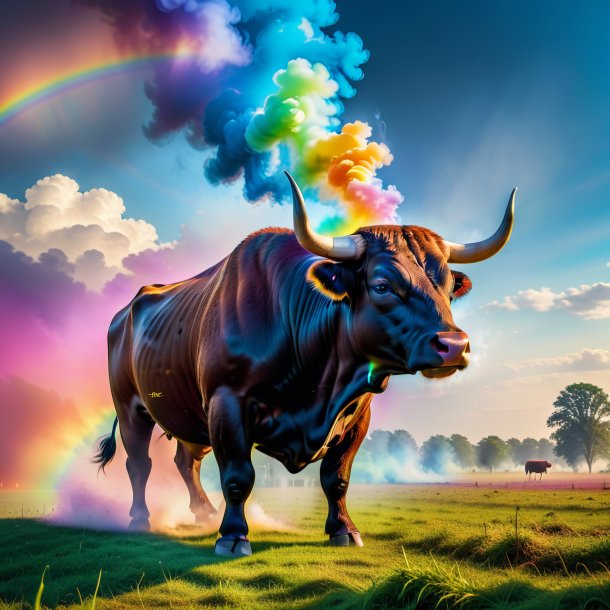 Photo of a smoking of a bull on the rainbow