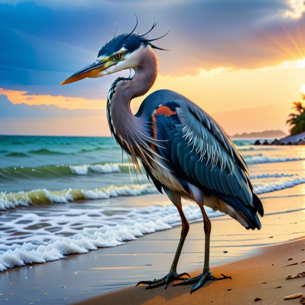 Picture of a angry of a heron on the beach