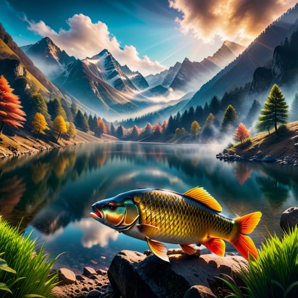 Pic of a smoking of a carp in the mountains