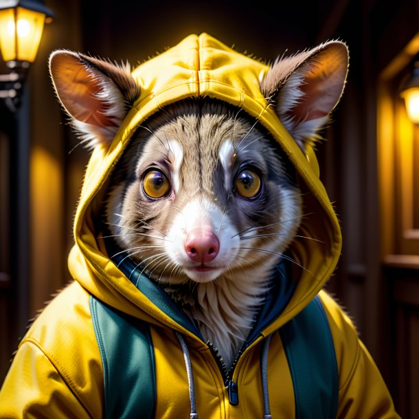 Picture of a possum in a yellow hoodie