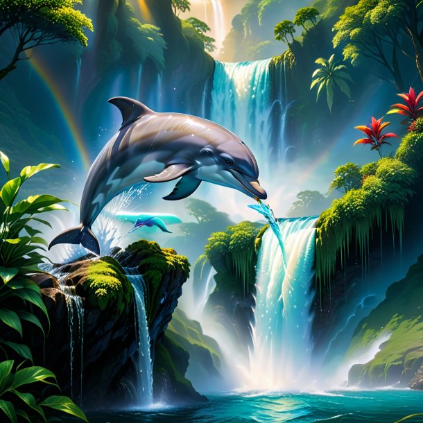 Picture of a drinking of a dolphin in the waterfall