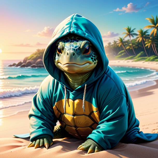 Drawing of a turtle in a hoodie on the beach