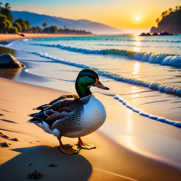 Photo of a waiting of a duck on the beach