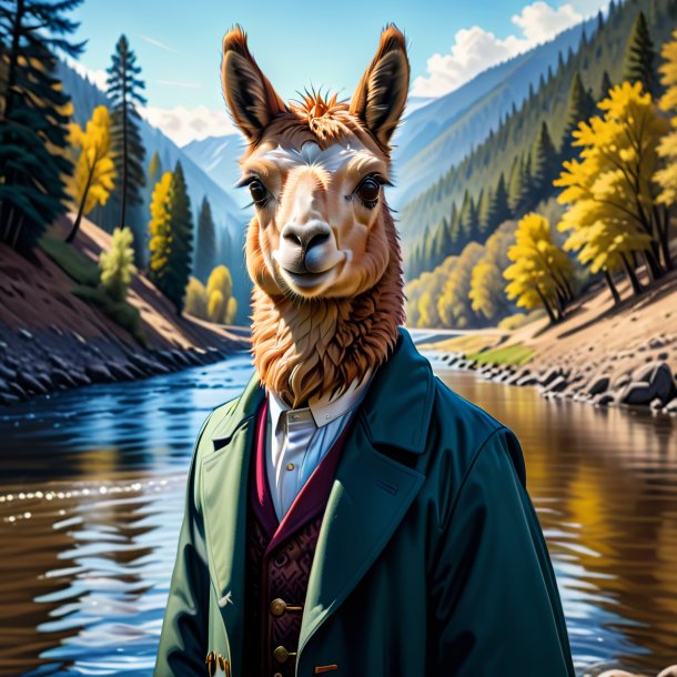 Drawing of a llama in a coat in the river