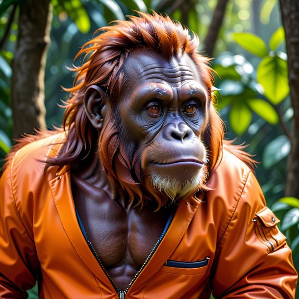 Pic of a orangutan in a orange jacket