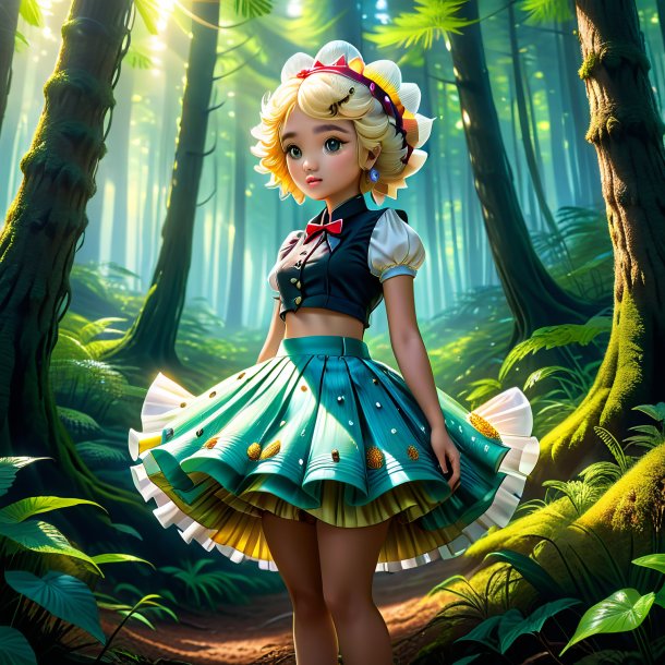 Drawing of a pufferfish in a skirt in the forest
