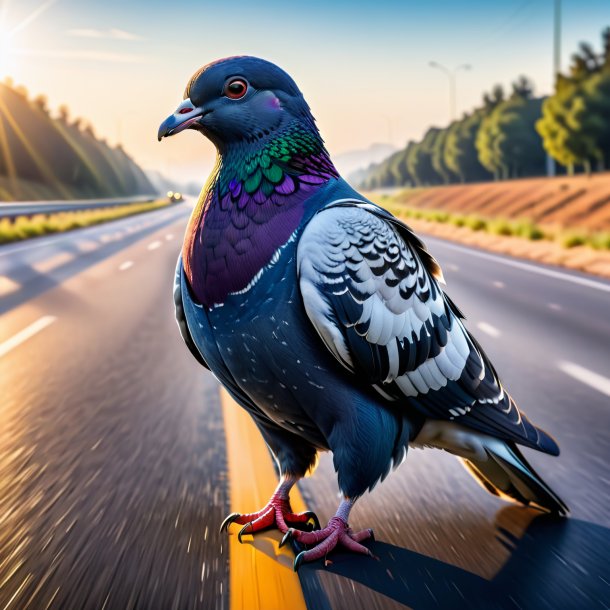 Pic of a pigeon in a jeans on the highway