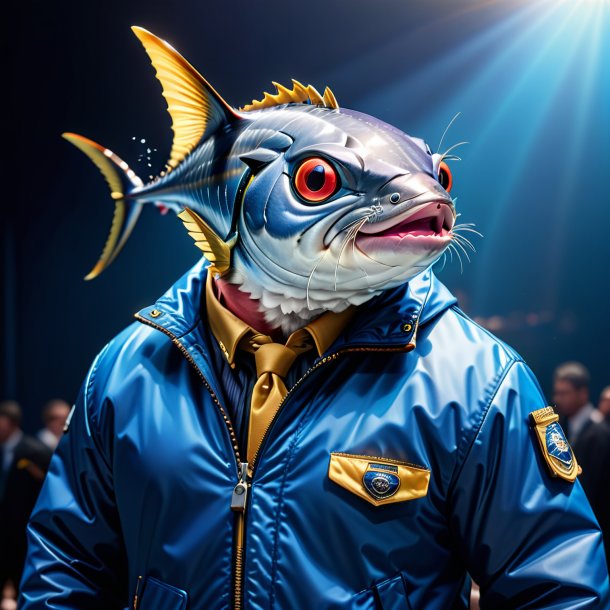 Pic of a tuna in a blue jacket
