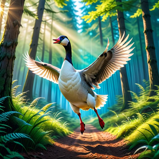 Image of a jumping of a goose in the forest