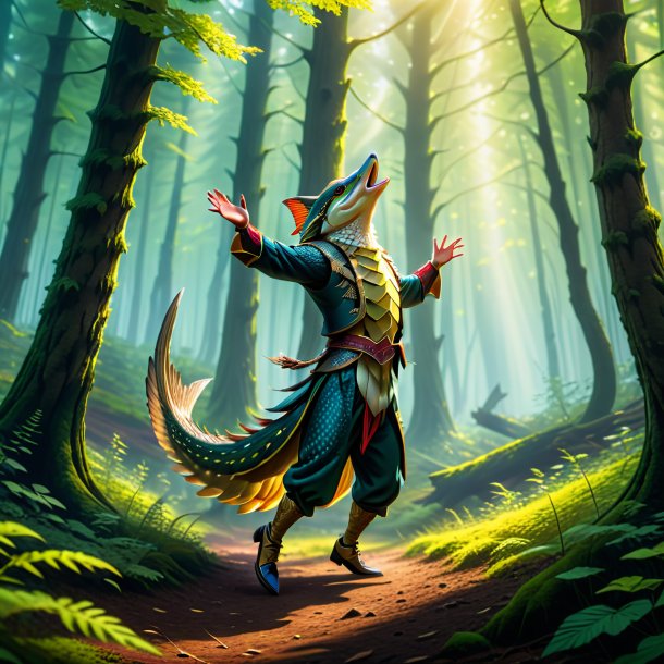 Photo of a dancing of a pike in the forest