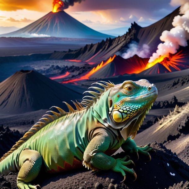 Pic of a resting of a iguana in the volcano