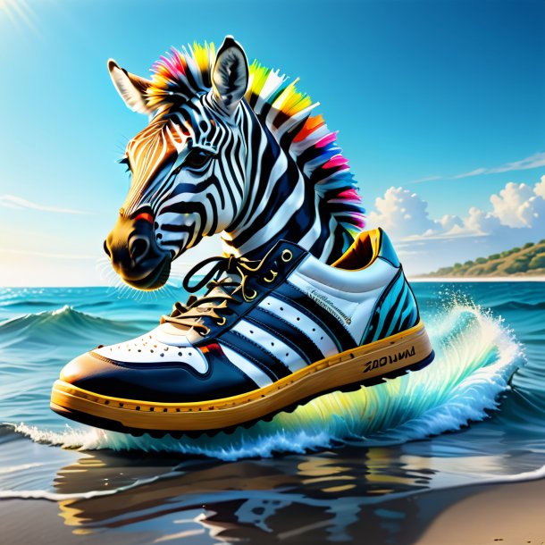 Drawing of a zebra in a shoes in the sea