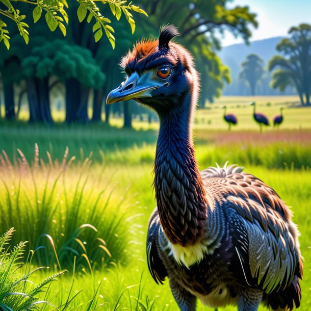 Picture of a waiting of a emu in the meadow