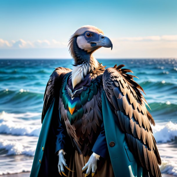 Image of a vulture in a coat in the sea