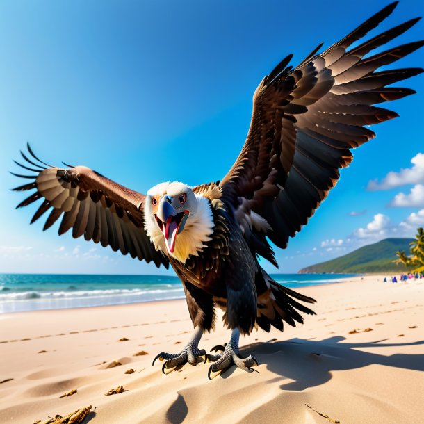 Picture of a threatening of a vulture on the beach